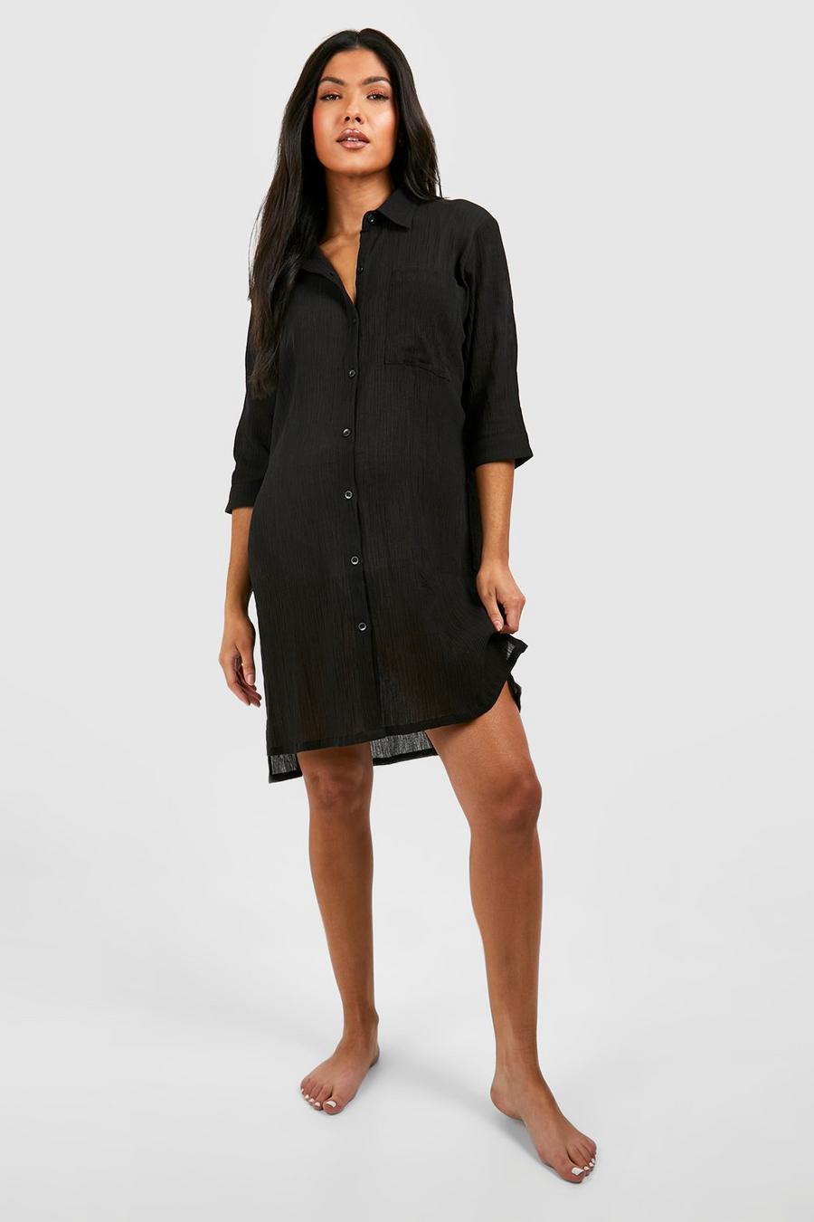Black Maternity Cheesecloth Beach Shirt Dress Cover Up image number 1