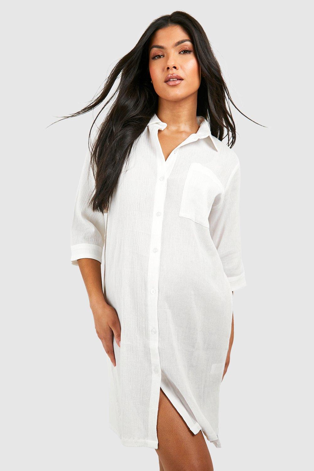 Maternity Cheesecloth Beach Shirt Dress Cover Up boohoo