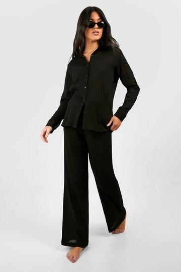 Maternity Cheesecloth Beach Shirt And Trouser Cover Up black
