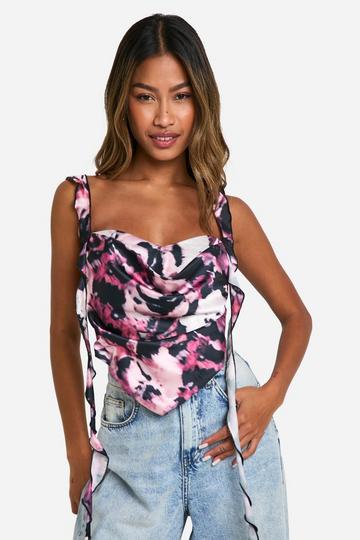 Blurred Floral Satin Ruffle Corset purple