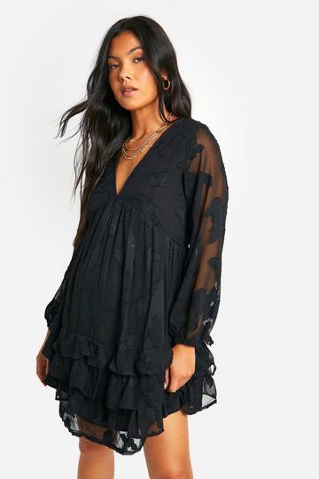 Black Maternity Floral Jacquard Shift Mini Dress