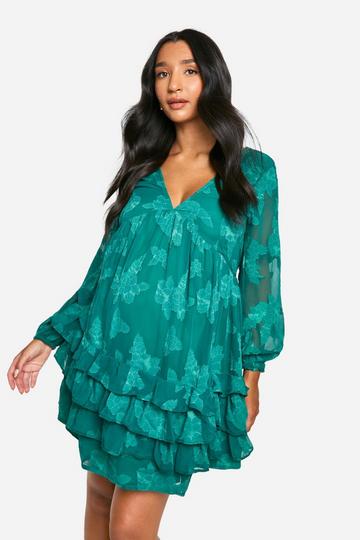 Maternity Floral Jacquard Shift Mini Dress green