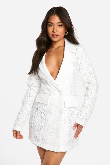 Ivory White Petite Premium Lace Blazer Dress