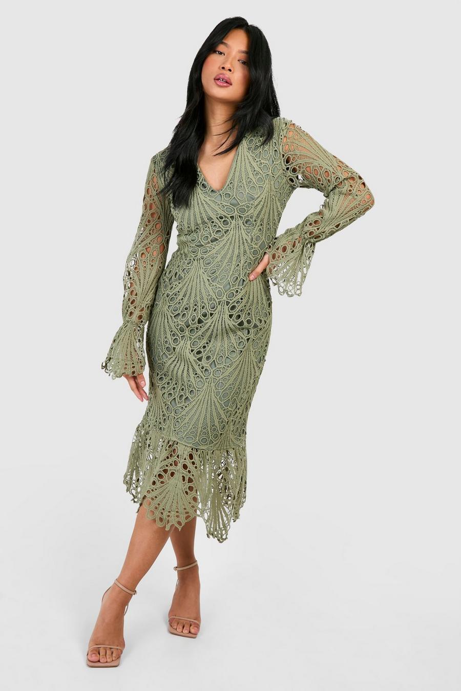 Petite Premium Spitzen-Kleid mit tiefem Ausschnitt, Sage image number 1