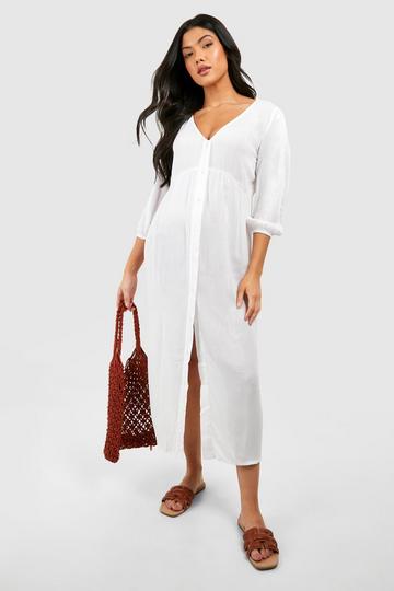 Maternity Cheesecloth Button Down Midi Dress white