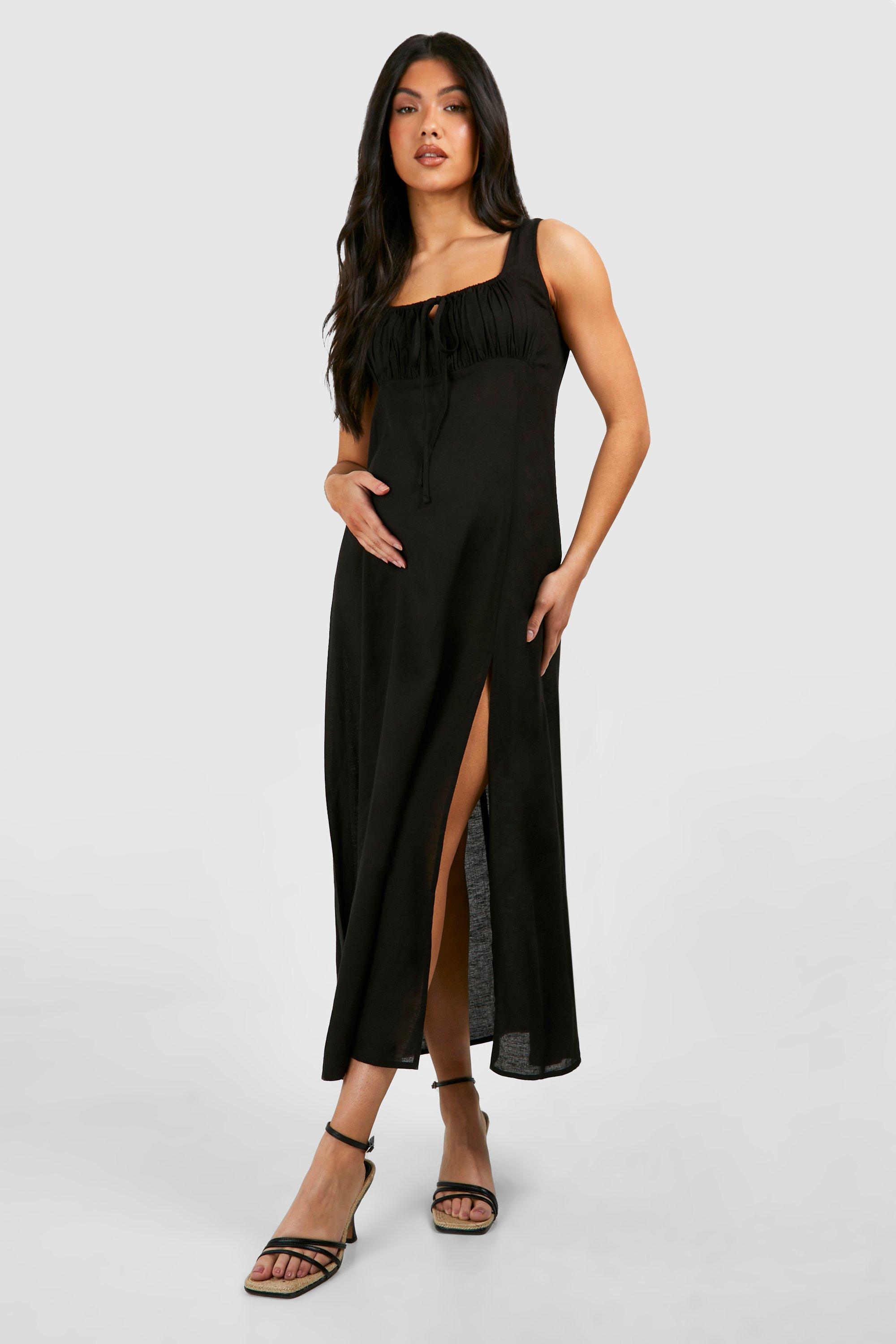 Maternity Linen Sleeveless Milk Maid Midaxi Dress | boohoo