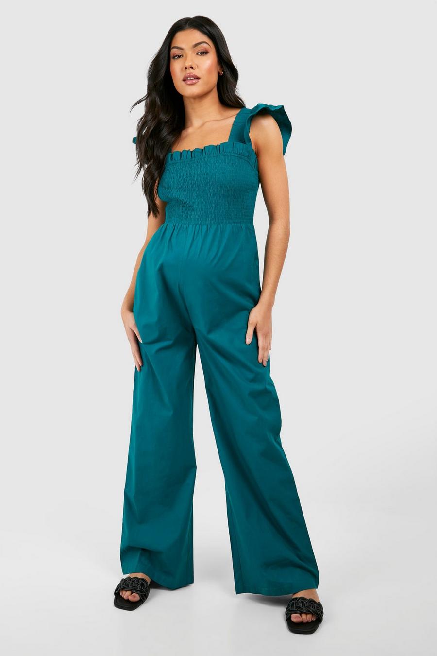 Green Maternity Frill Strap Shirred Jumpsuit image number 1