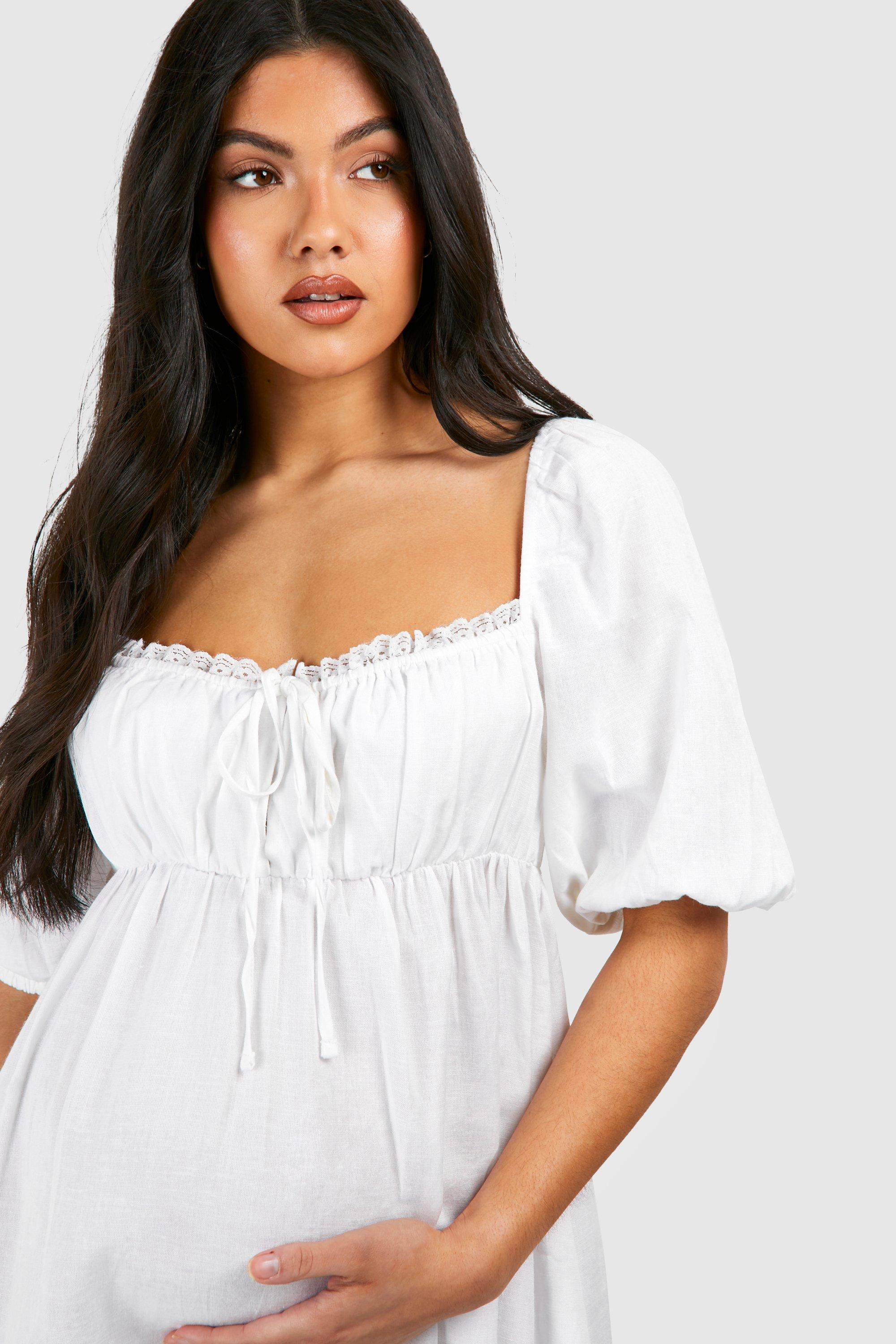 Women's Maternity Linen Milk Maid Midi Dress | Boohoo UK