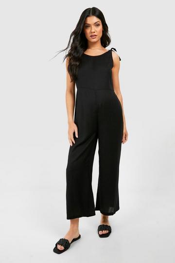 Maternity Tie Shoulder Linen Look Culotte Romper black