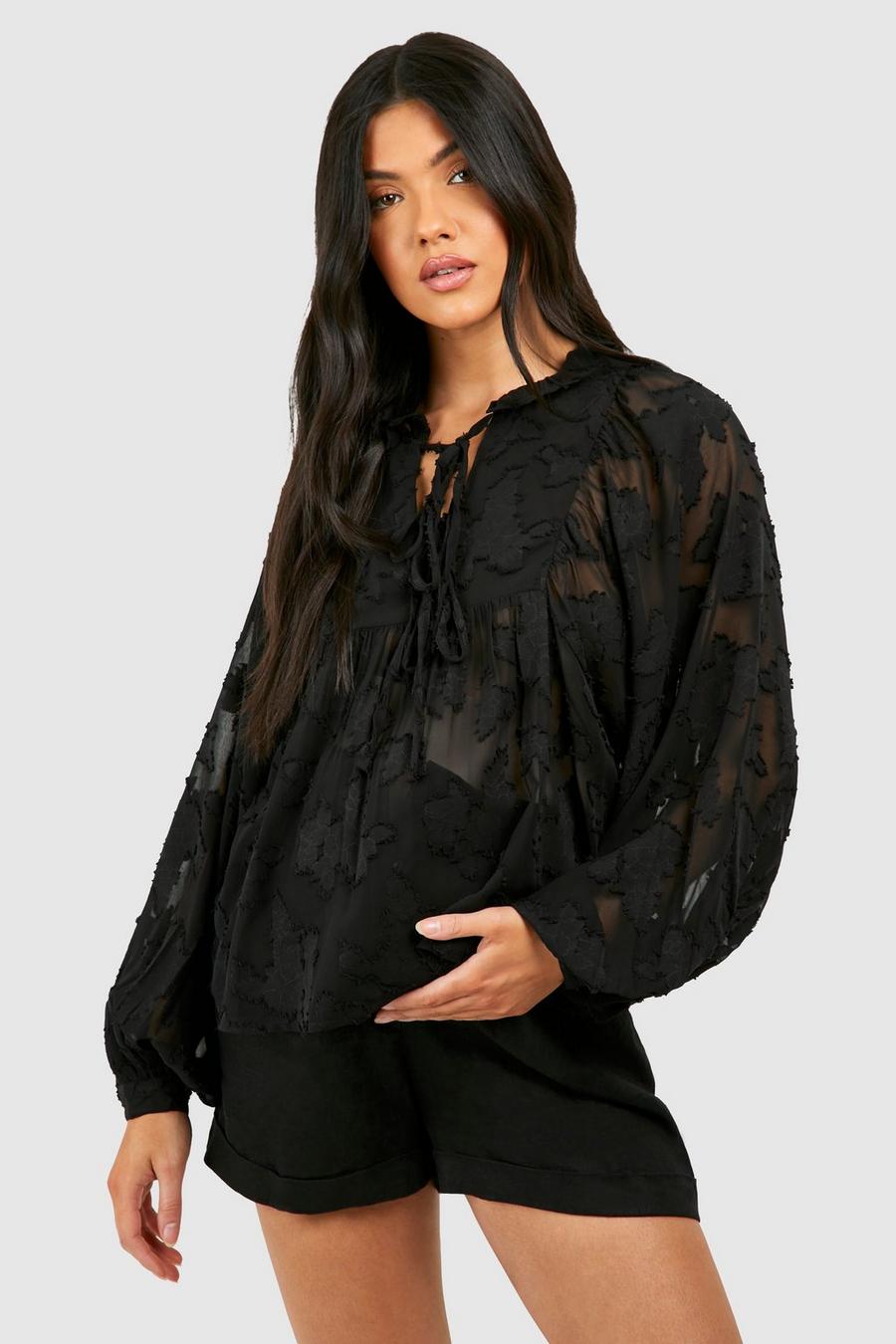 Black Mammakläder Blommig topp med knytdetalj image number 1