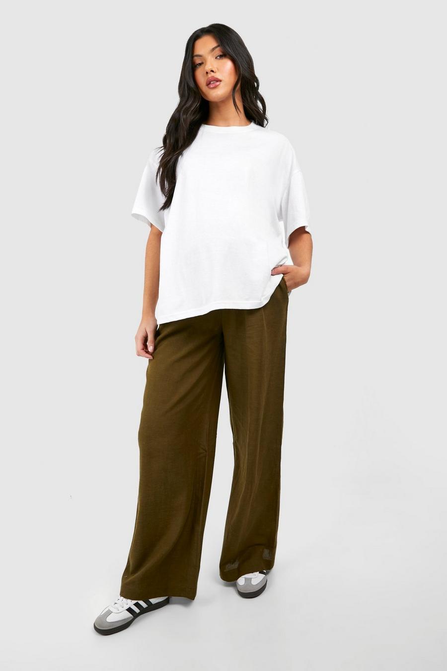Pantaloni culottes Premaman in lino, Light khaki image number 1