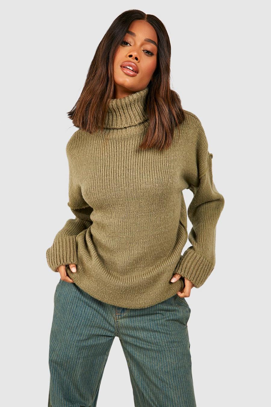 Khaki Soft Knit Turtleneck Sweater image number 1