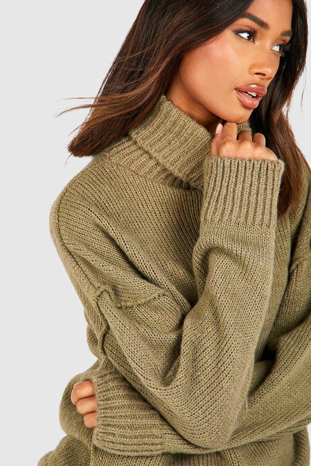 Khaki roll neck deals jumper womens