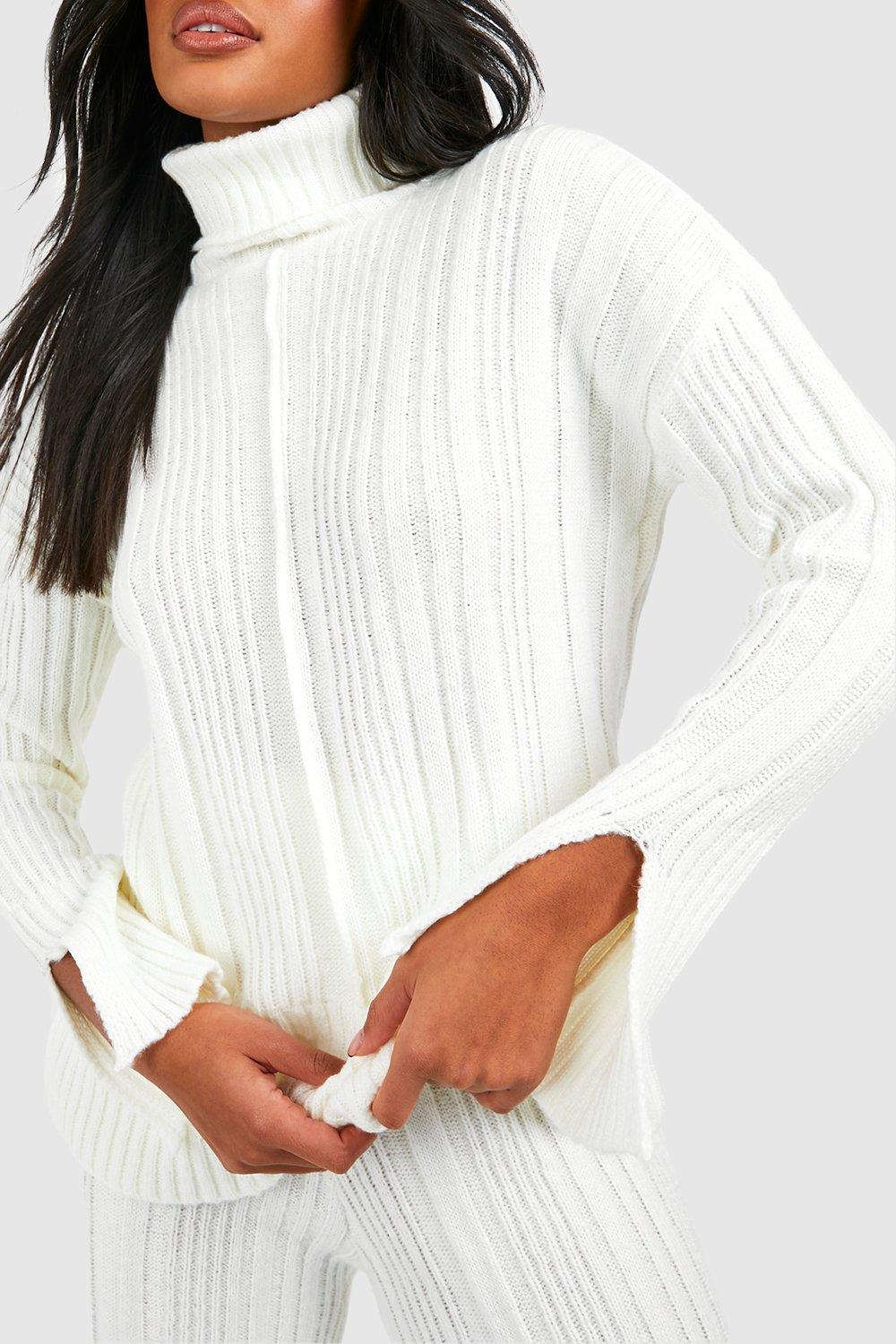 Women's Roll Neck Soft Mixed Rib Knit Jumper