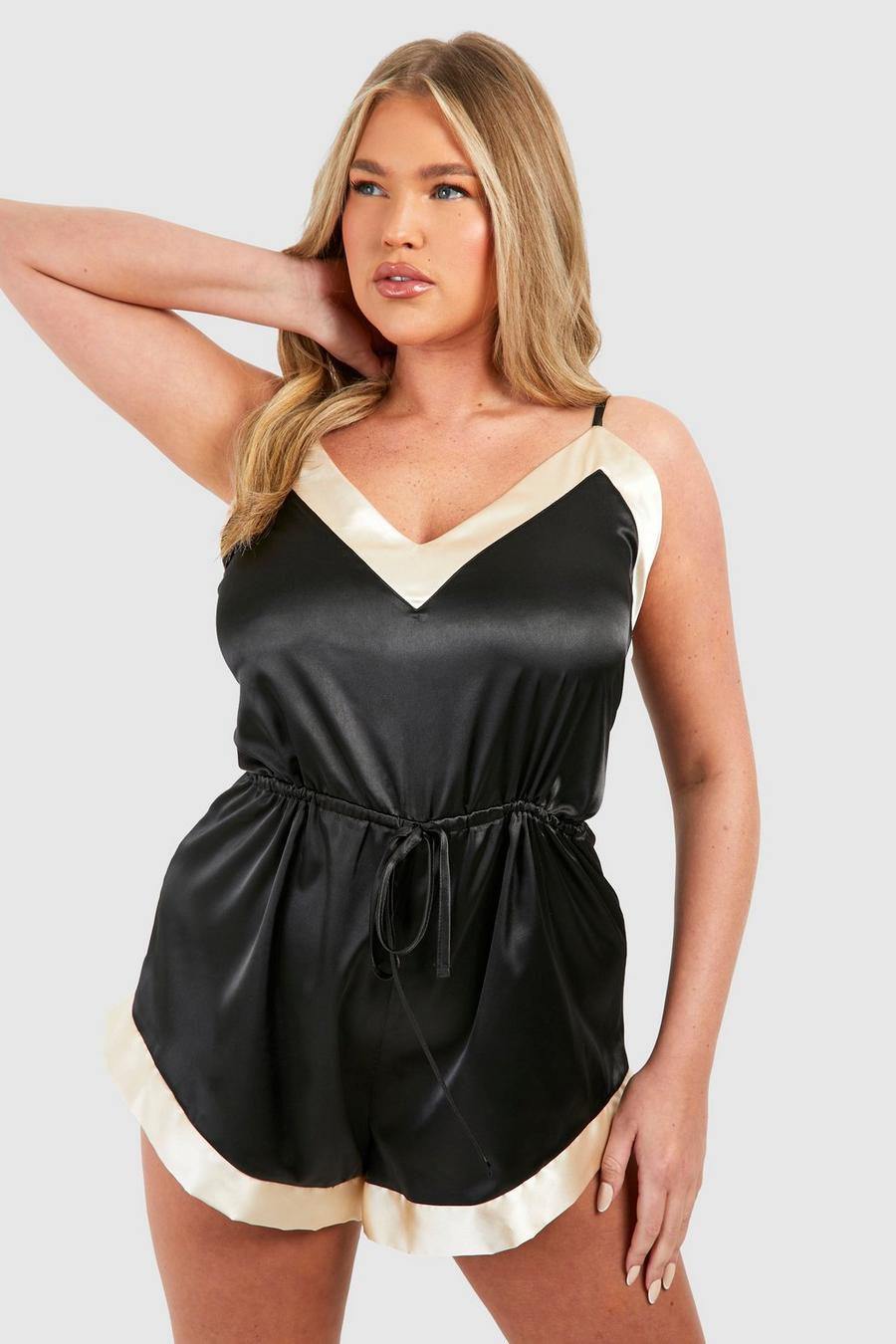 Teddy Plus Size in raso a contrasto, Black image number 1