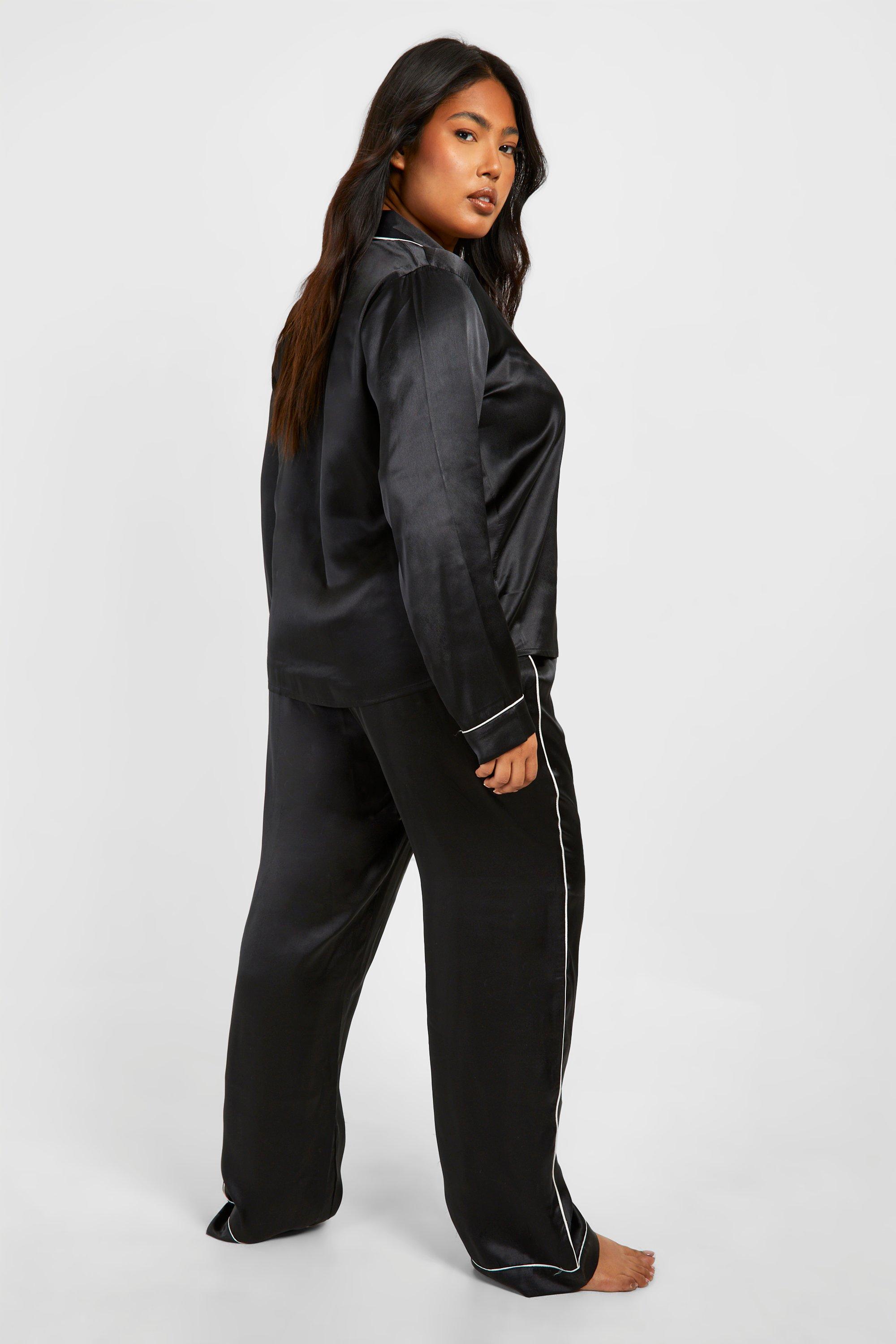 Plus Satin Contrast Piping Pj Trouser Set boohoo UK