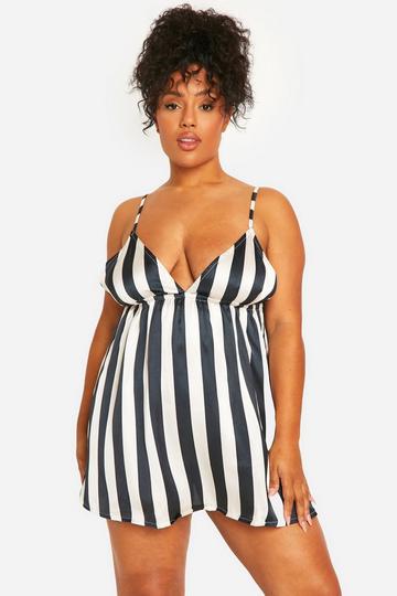 Plus Satin Stripe Nightie black