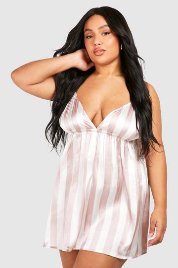 Plus Satin Stripe Nightgown pink