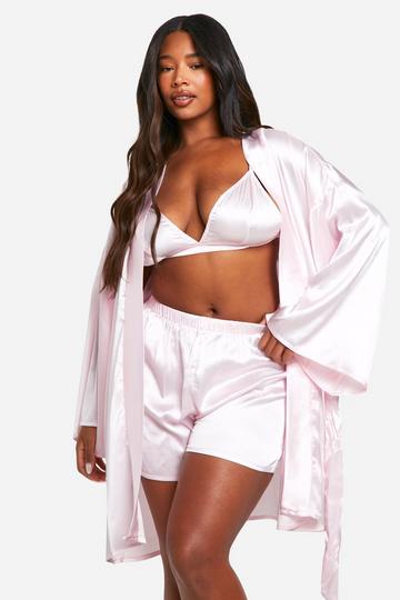 Plus Satin 3 Piece Pj Set baby pink