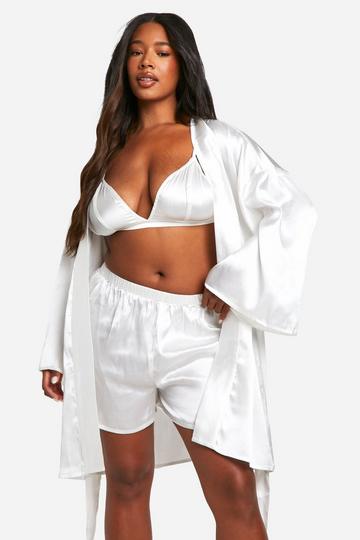 White Plus Satin 3 Piece Pj Set