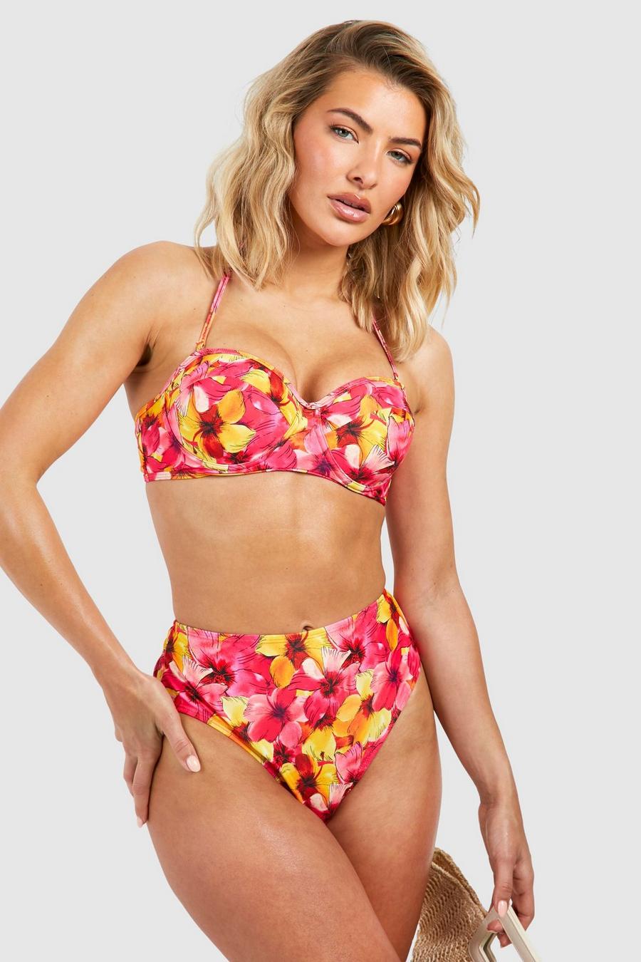 Pink Tropische Gewatteerde Bikini Top Met Beugel image number 1