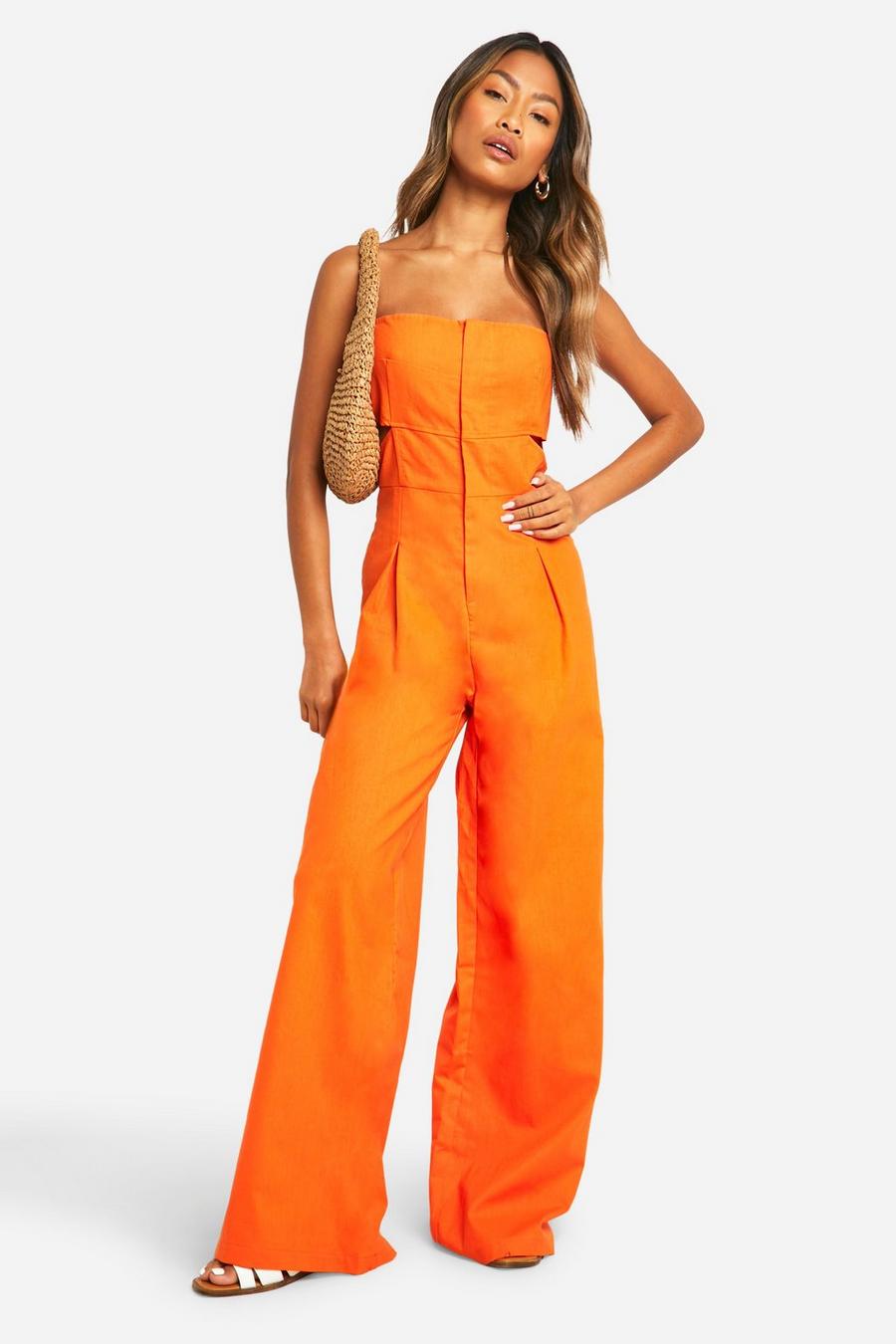 Orange Linen Blend Cut Out Jumpsuit image number 1