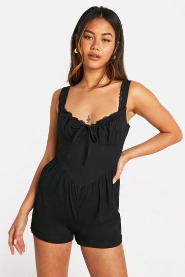 Black Cotton Milkmaid Romper