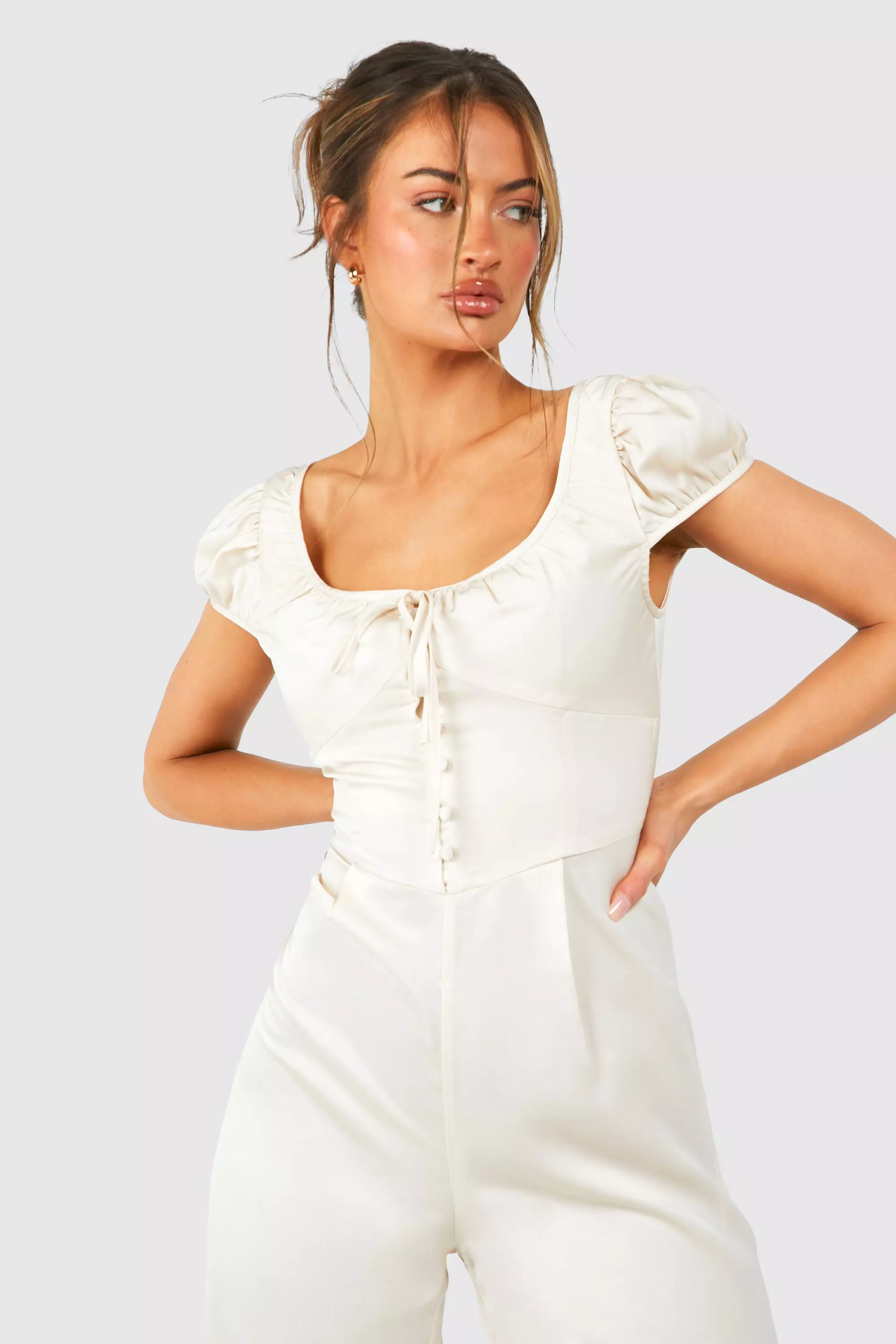 Ivory Button Down Jumpsuit alternative image