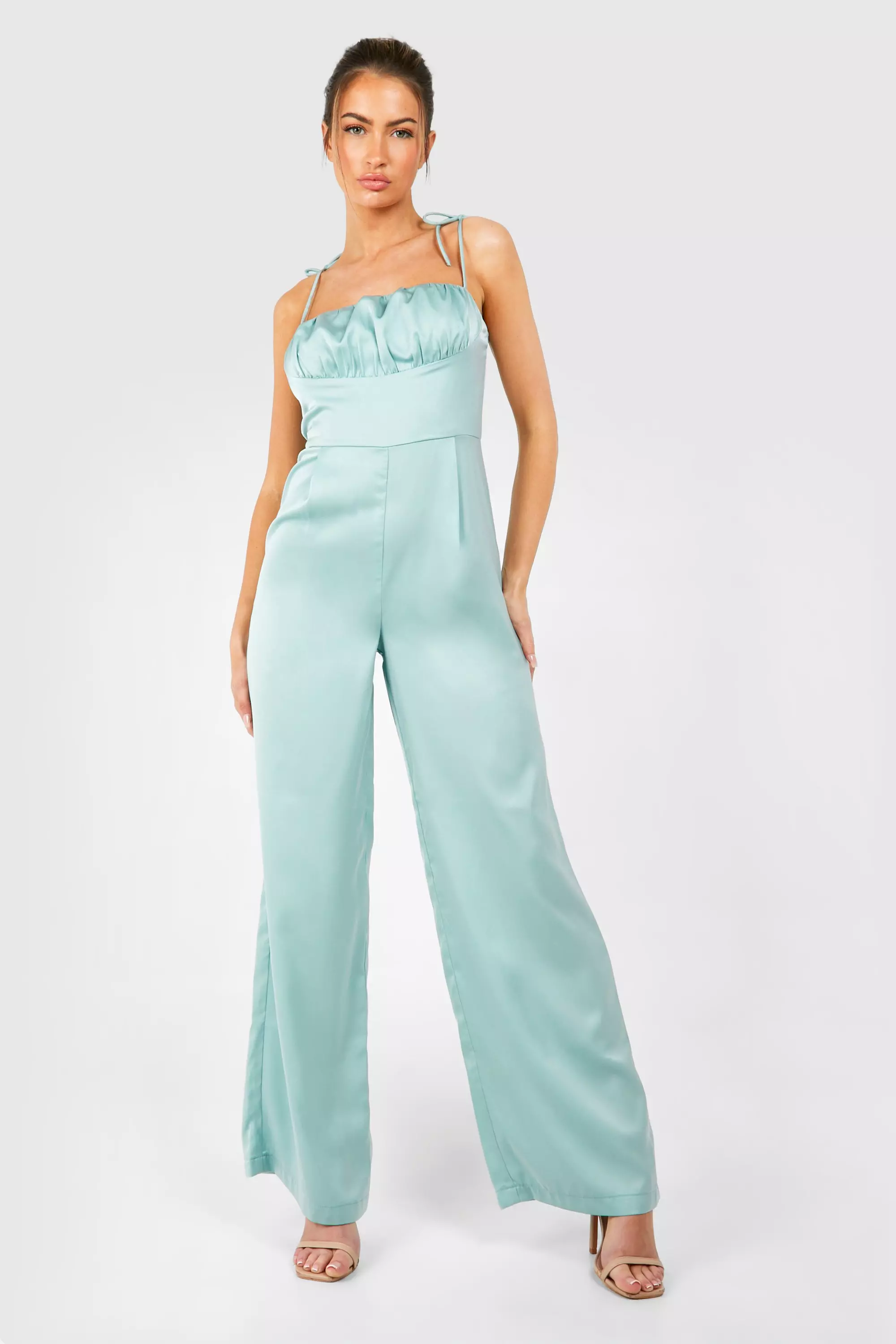 Pale blue Tie Strap Ruched Jumpsuit alternative image