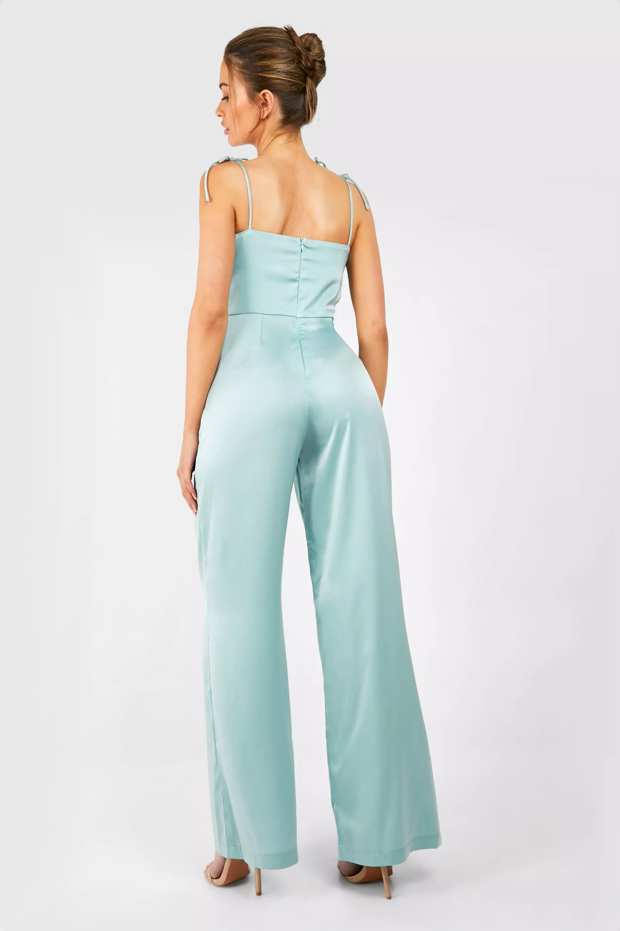 Pale blue Tie Strap Ruched Jumpsuit alternative image