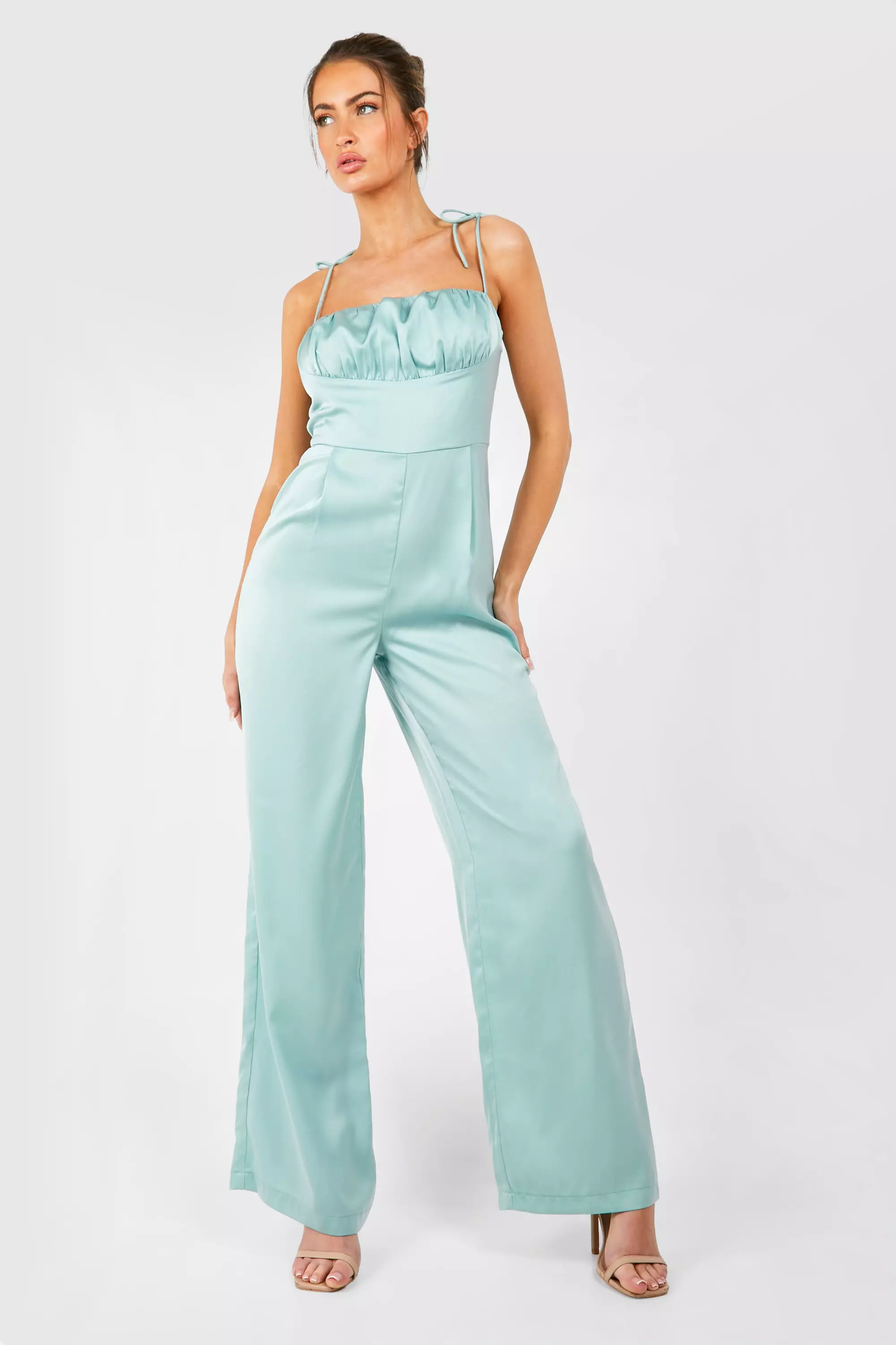 Pale blue Tie Strap Ruched Jumpsuit alternative image