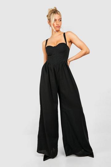 Linen Blend Corset Jumpsuit black