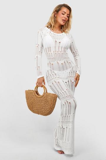 Ladder Crochet Open Back Beach Maxi Dress cream