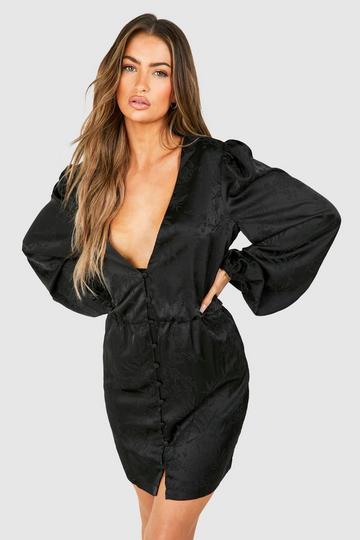 Jaquard Blouson Sleeve Mini Dress black