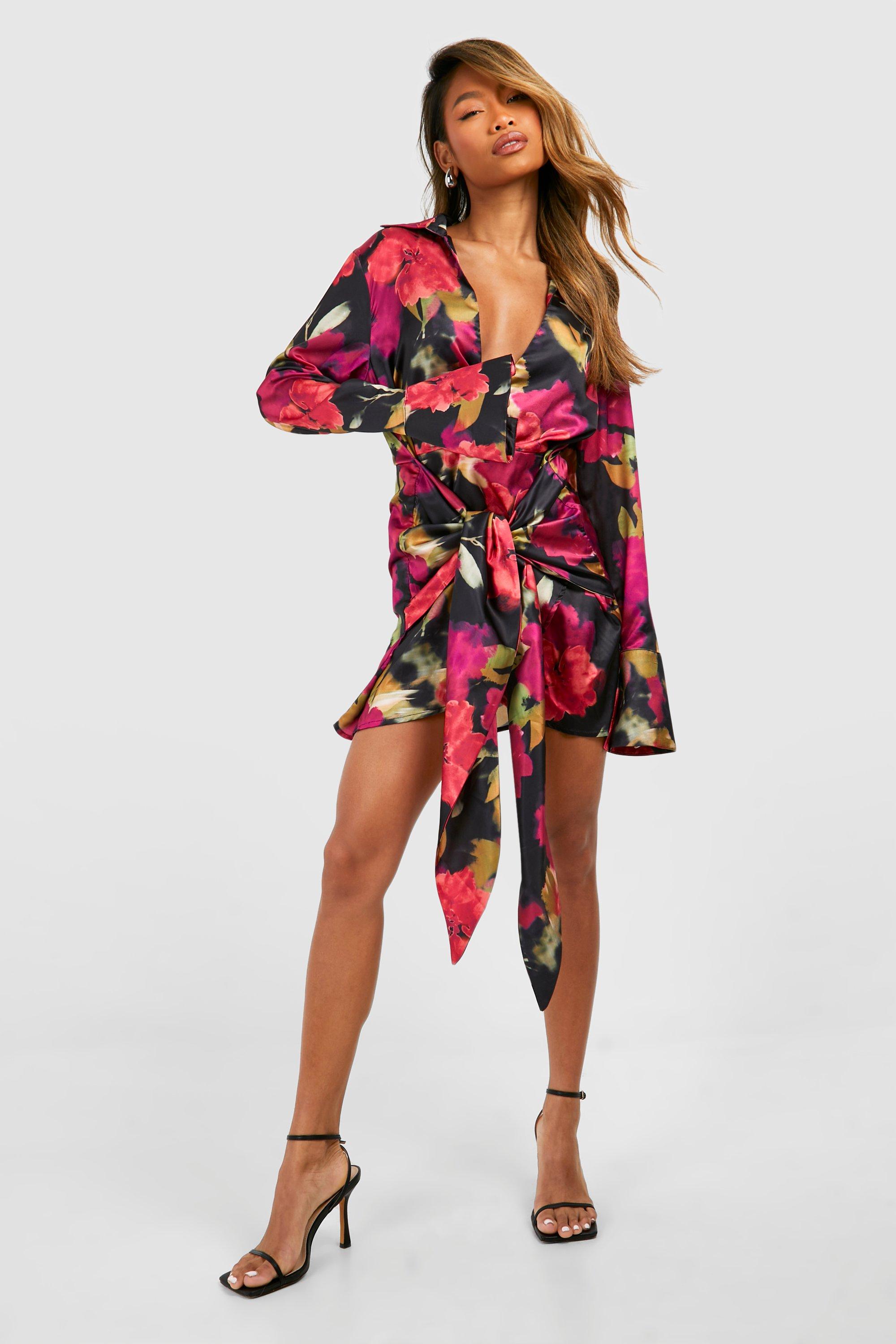 Boohoo floral shirt dress best sale