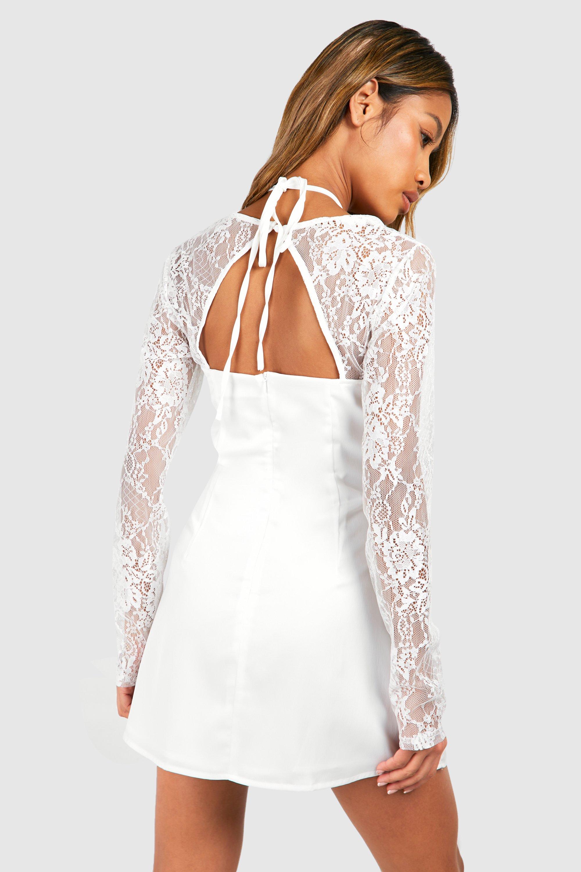 Boohoo robe blanche dentelle hotsell