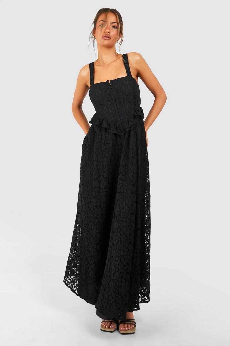 Black Corset Lace Maxi Dress image number 1
