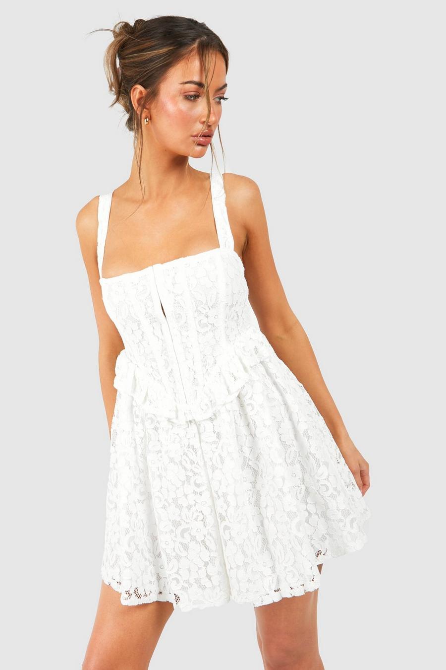 Robe corset courte en dentelle, White
