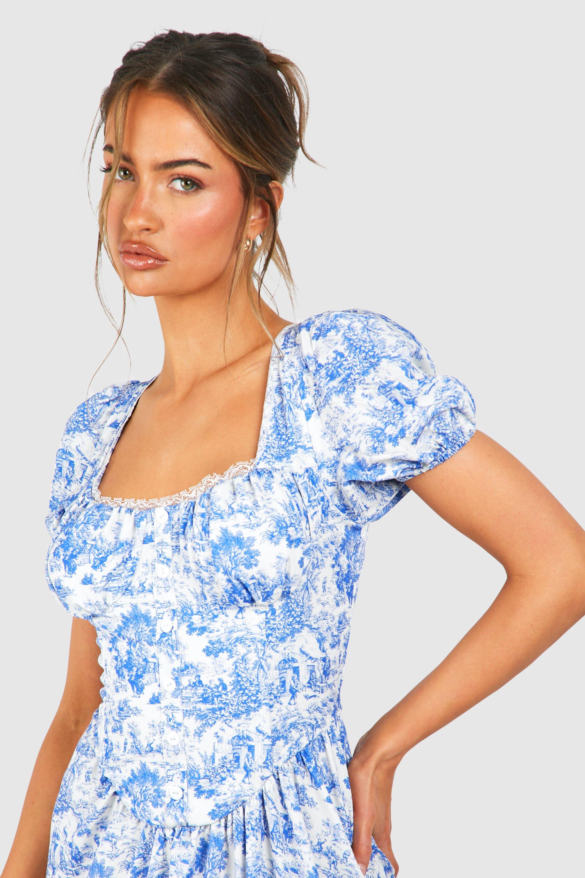 Porcelain Puff Sleeve Maxi Milkmaid Dress | boohoo USA