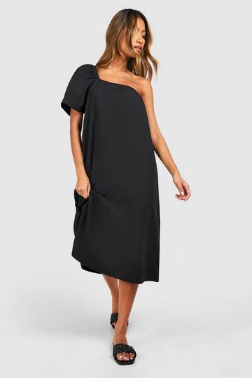 Midi Jurk Met Eén Mouw black