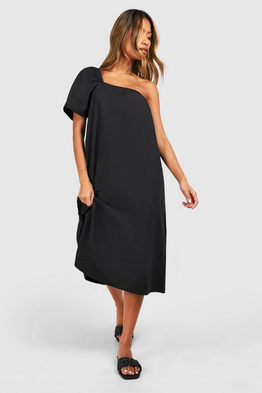 Black One Sleeve Midi Dress   image number 1