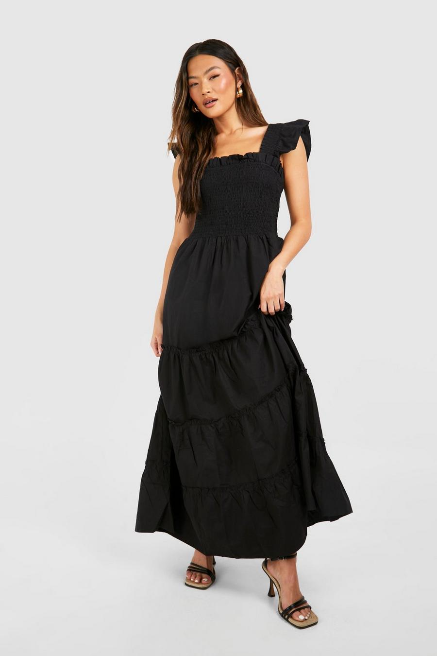 Black Cotton Tiered Maxi Dress image number 1