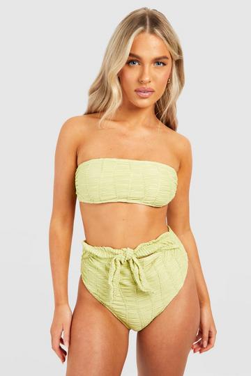 Textured Tie High Waisted Bikini Brief lime