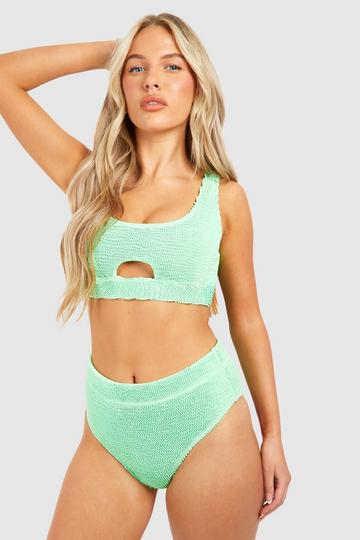 Premium Crinkle Scoop High Waist Bikini Set green