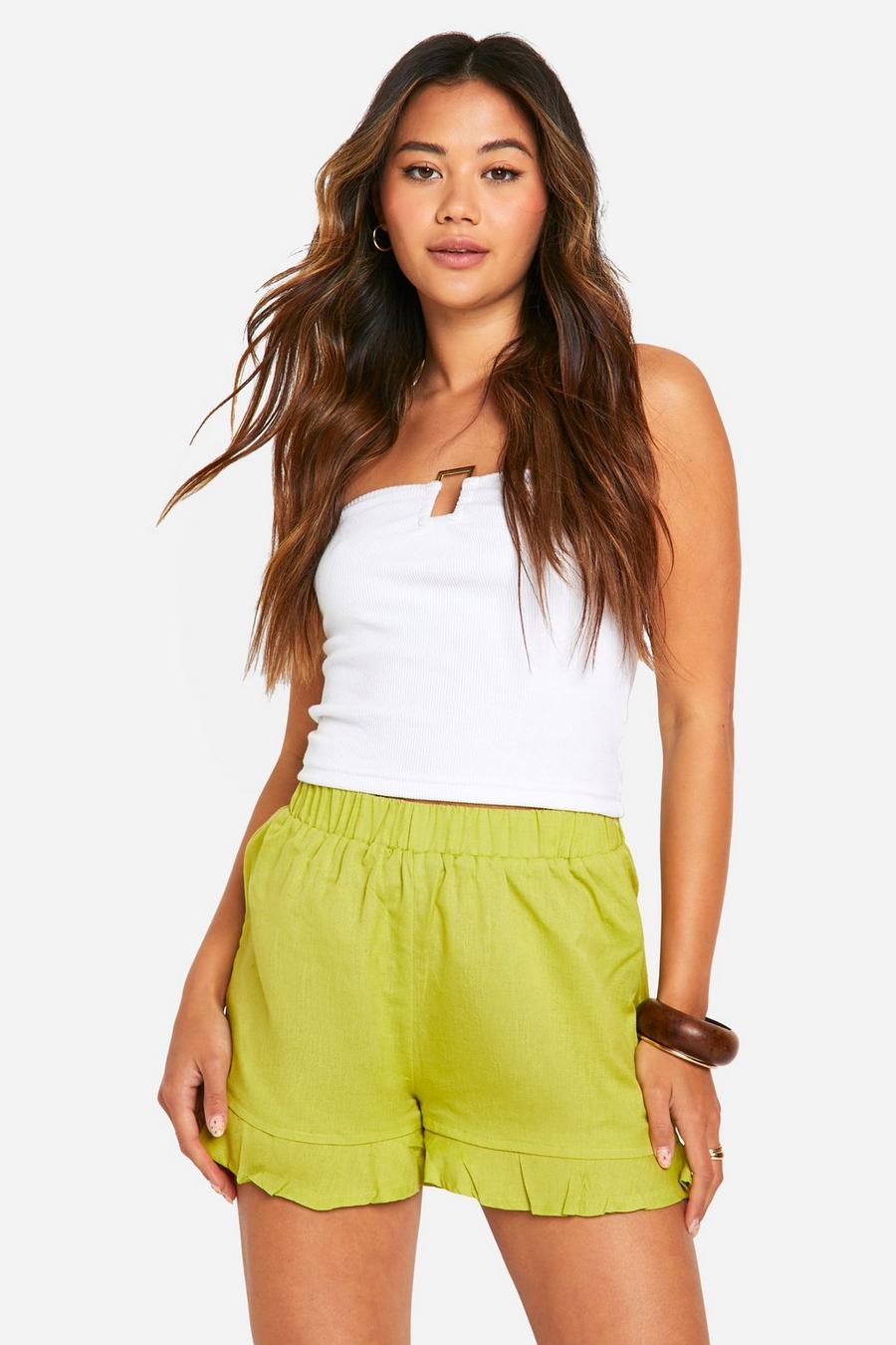Lime Tiered Linen Look Flippy Short image number 1