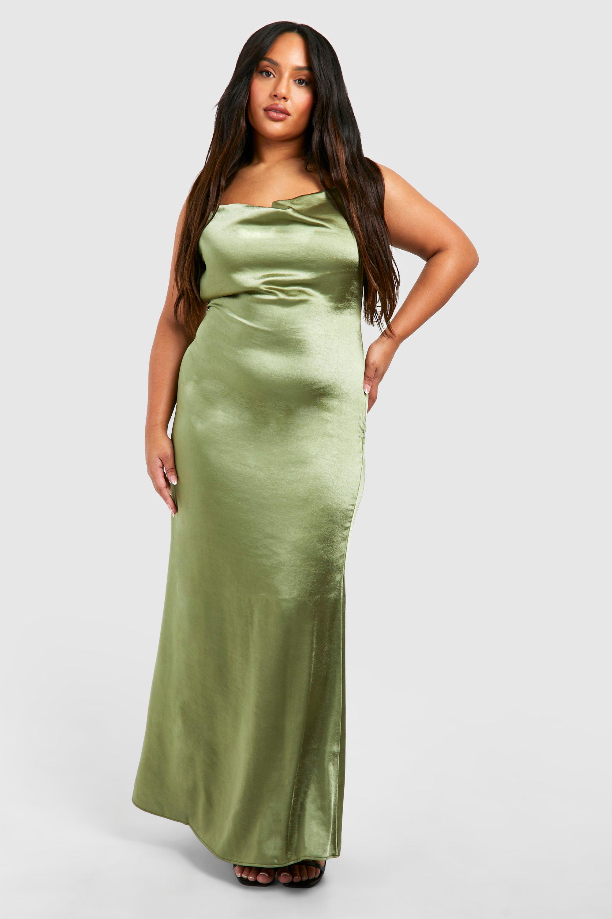 Plus Satin Cowl Neck Maxi Slip Dress