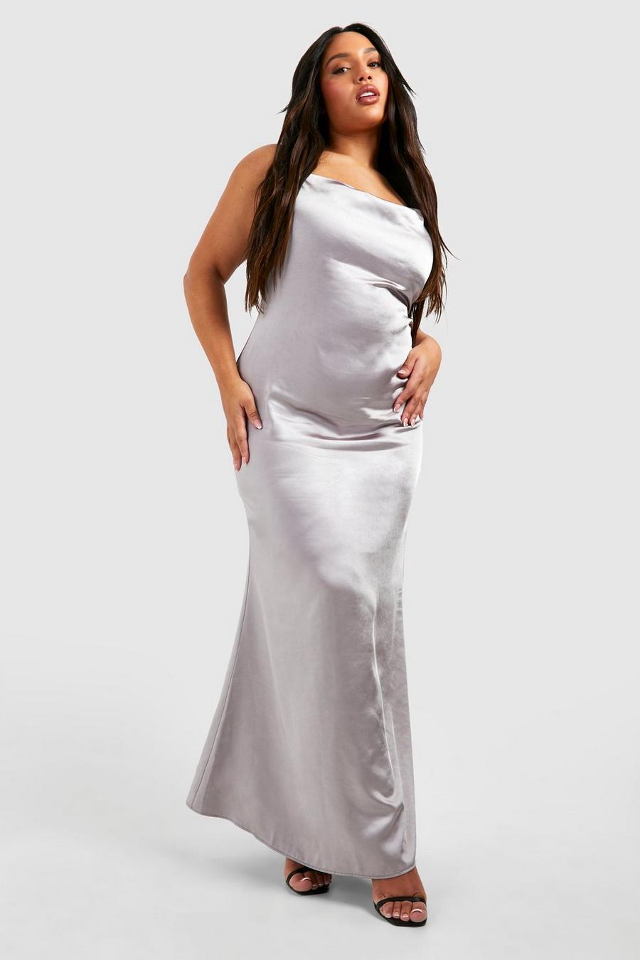 Silver Plus Satin Cowl Neck Maxi Slip Dress image number 1