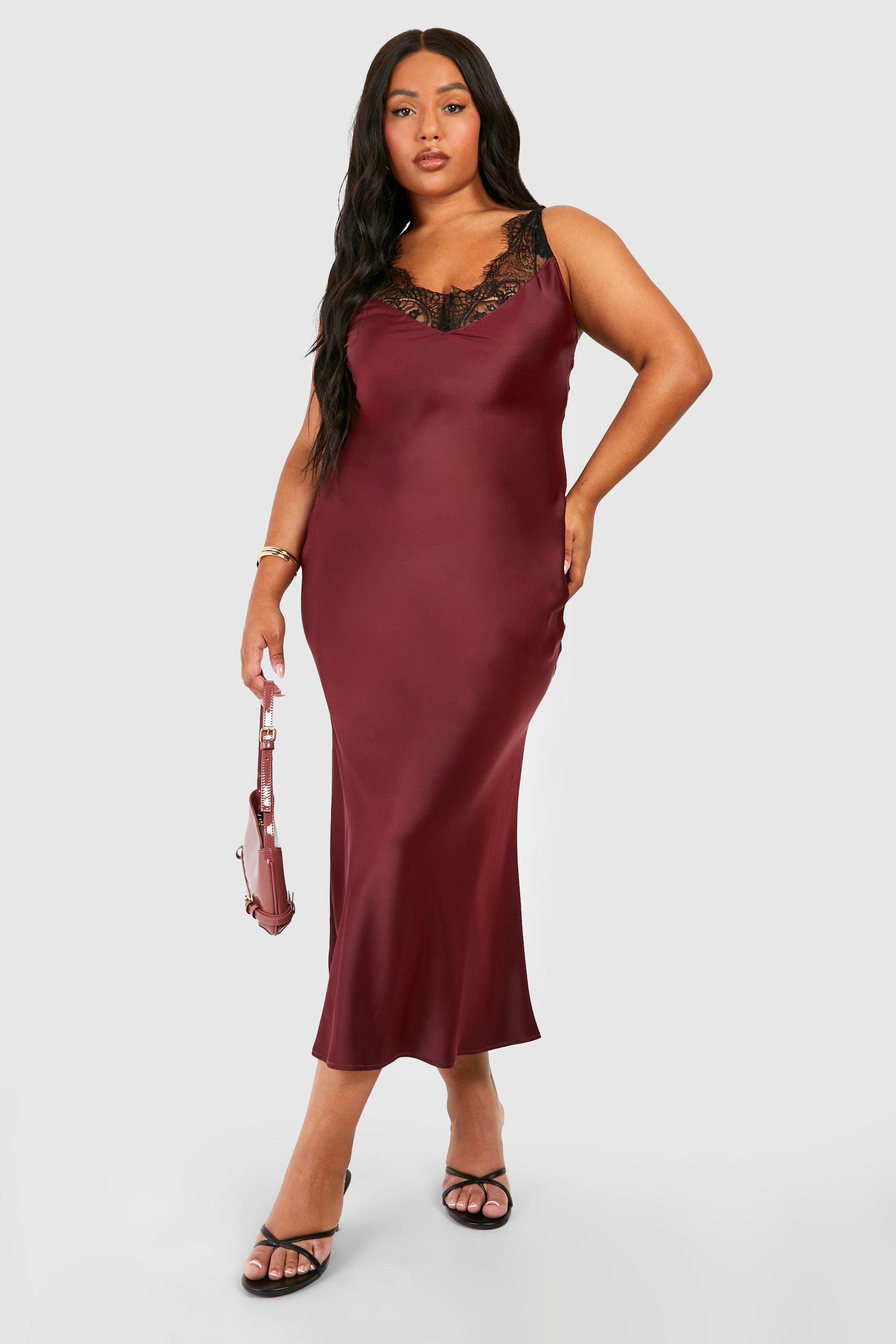 Plus Lace Trim Satin Slip Midaxi Dress boohoo NZ