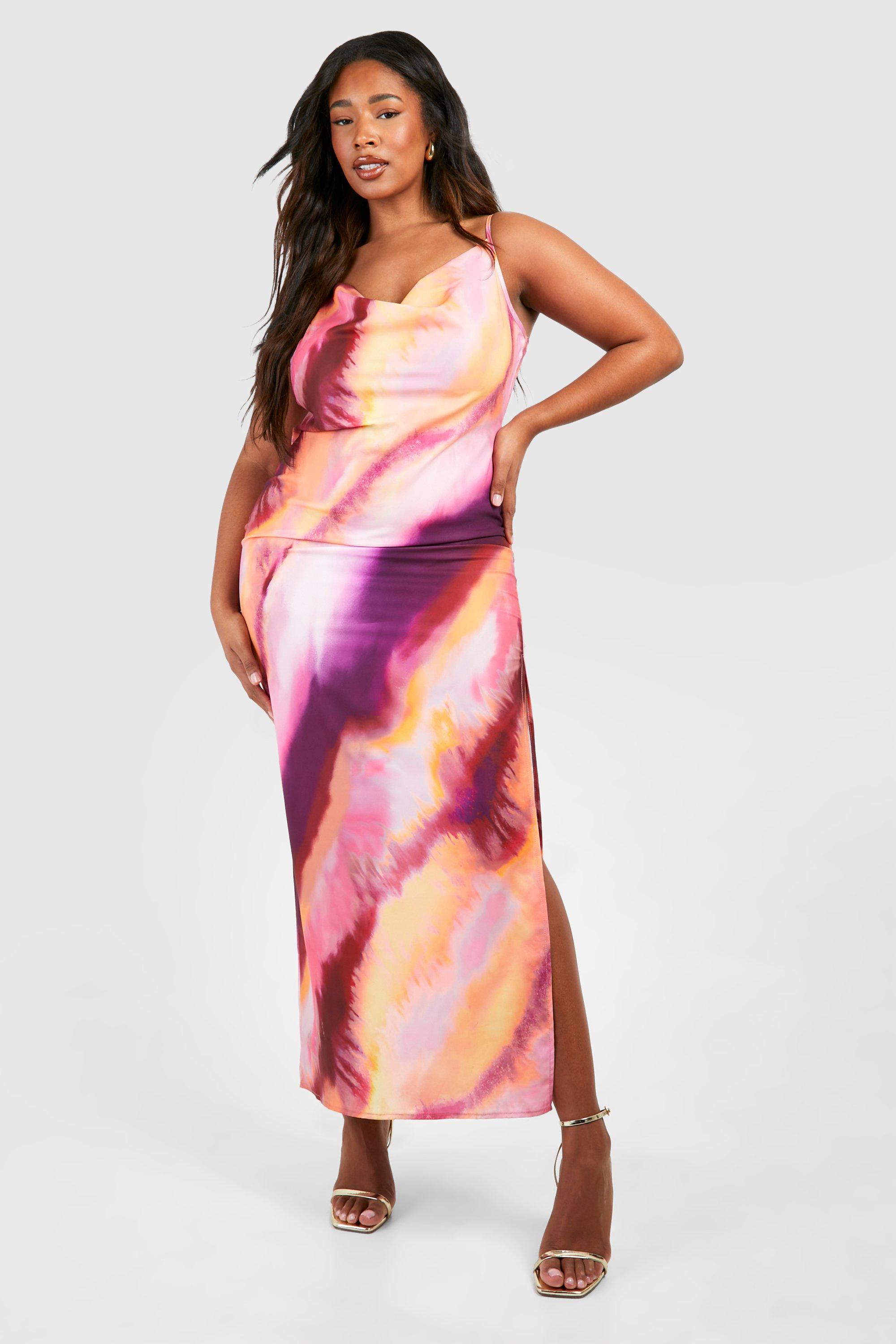Plus Ombre Satin Cowl Neck Split Midi Sip Dress | boohoo USA Plus Ombre Satin Cowl Neck Split Midi Sip Dress | boohoo USA