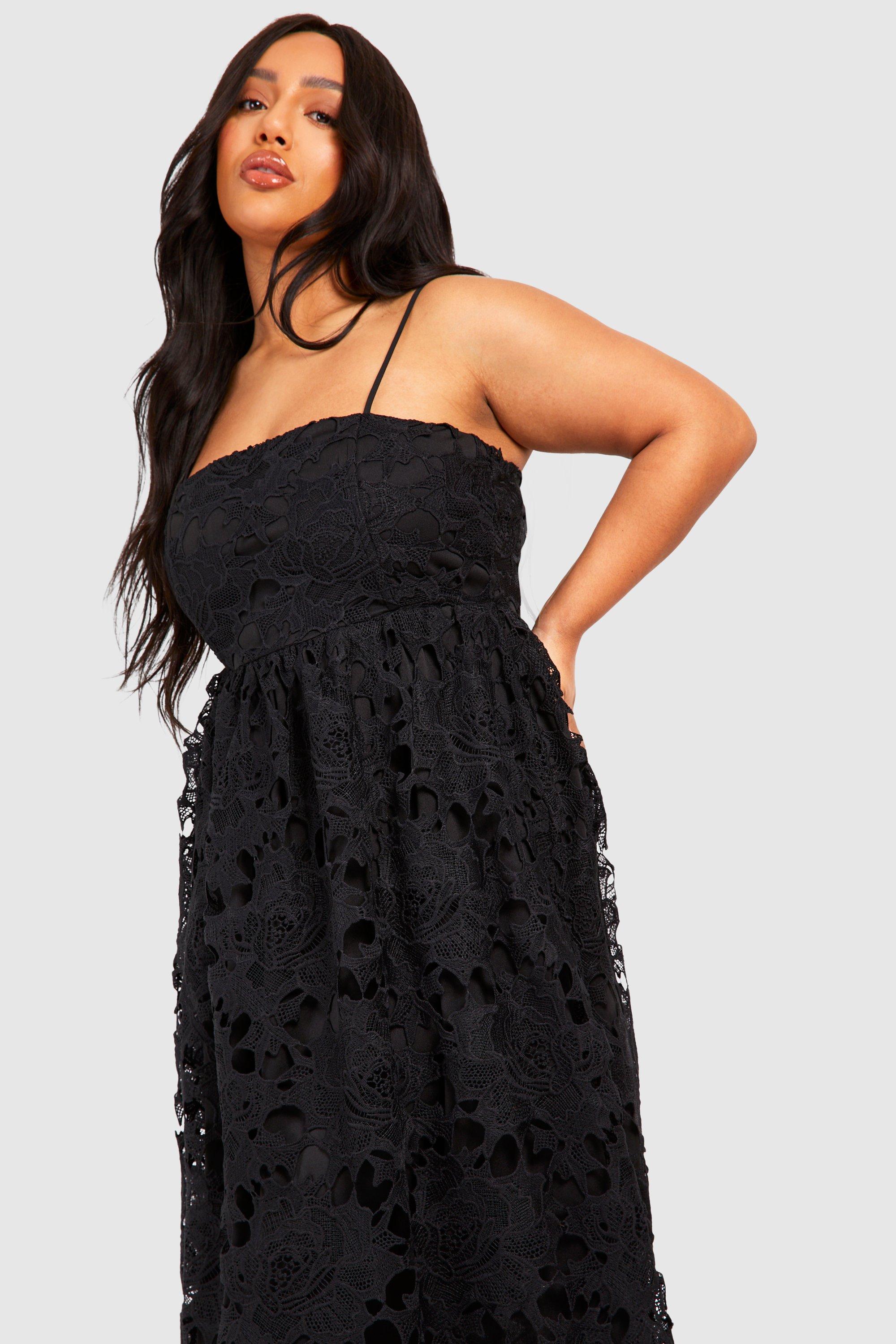Plus Premium Lace Strappy Midi Skater Dress